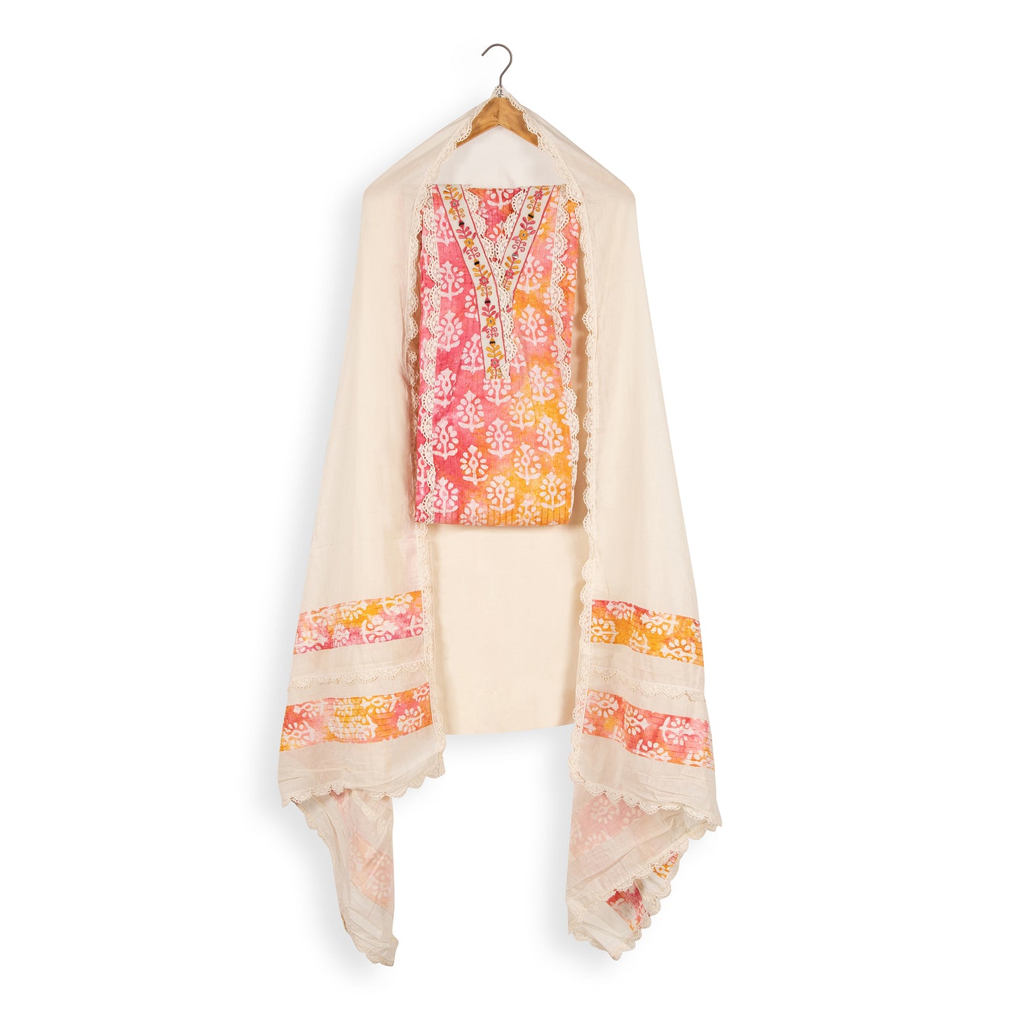 Sunset Glow Elegance – Handcrafted Tie-Dye Chanderi Cotton Designer Collection