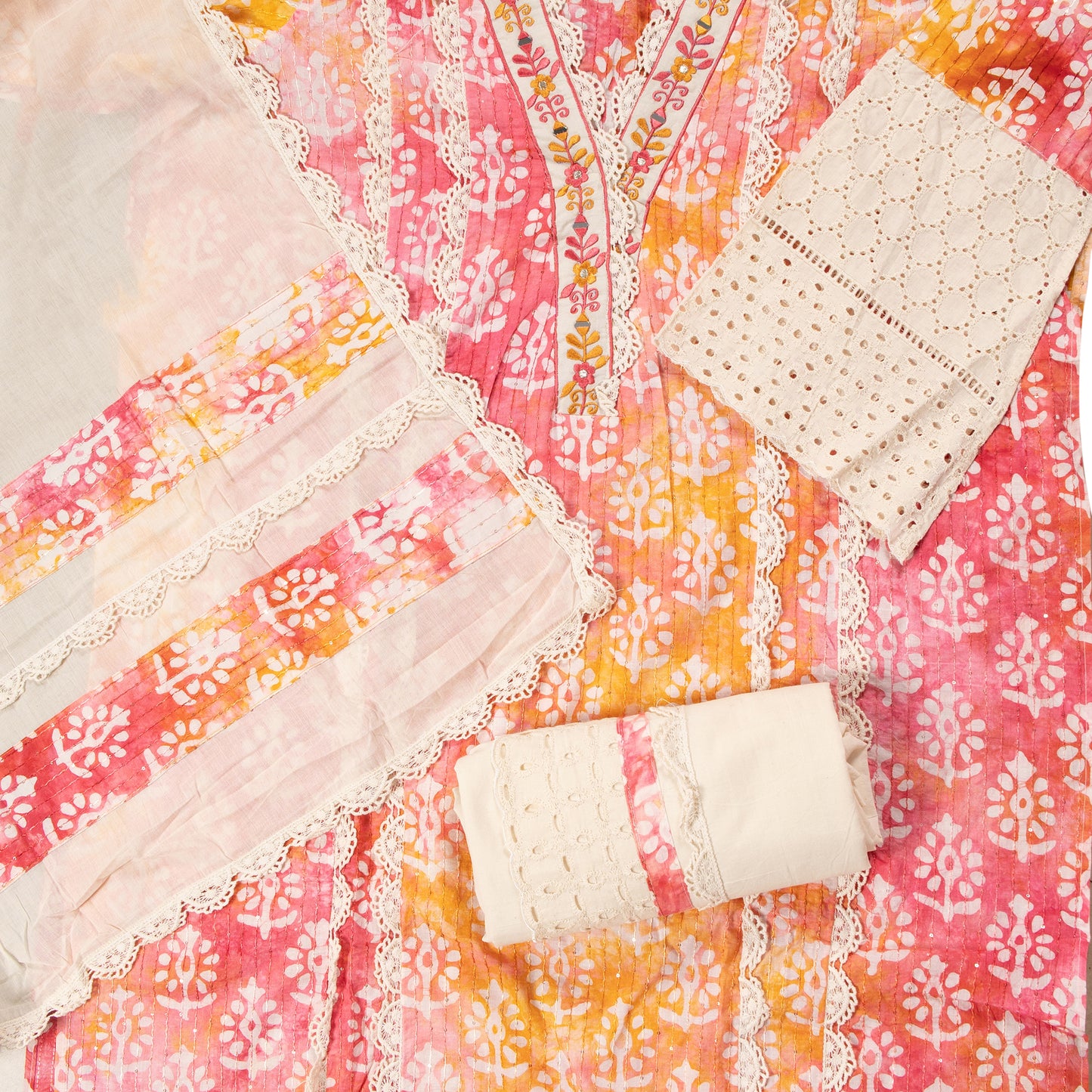 Sunset Glow Elegance – Handcrafted Tie-Dye Chanderi Cotton Designer Collection