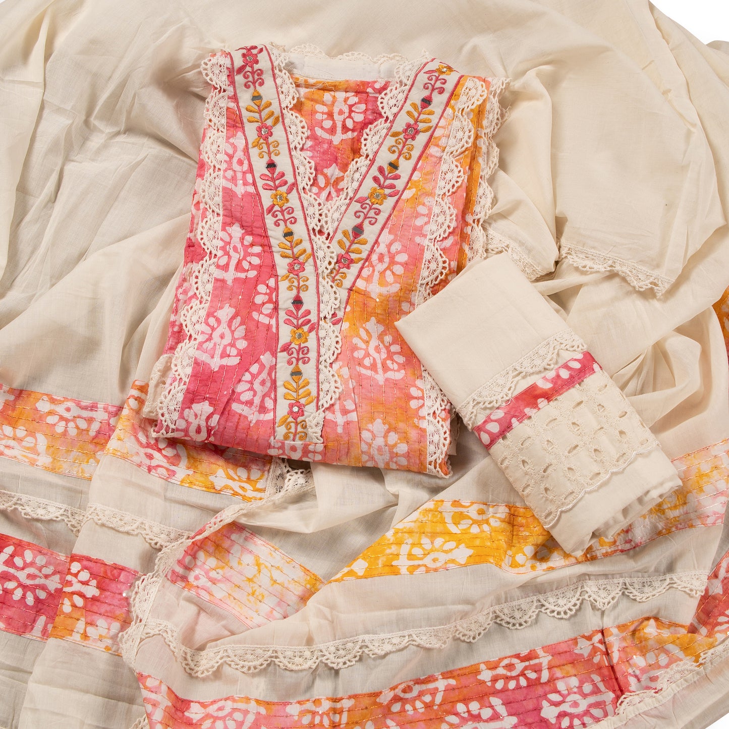 Sunset Glow Elegance – Handcrafted Tie-Dye Chanderi Cotton Designer Collection