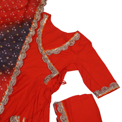 Ruhani Rust Angrakha Suit Set with Bandhej Dupatta
