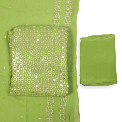 Gulzaar Lime Green Mirror Work Unstitched Suit Set