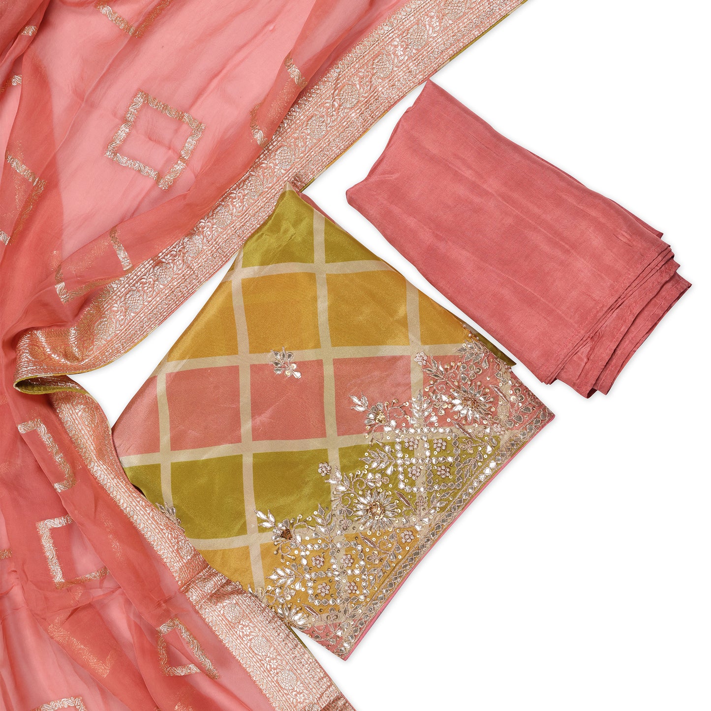 Aabha Multicolor Bandhej-Inspired Unstitched Suit Set