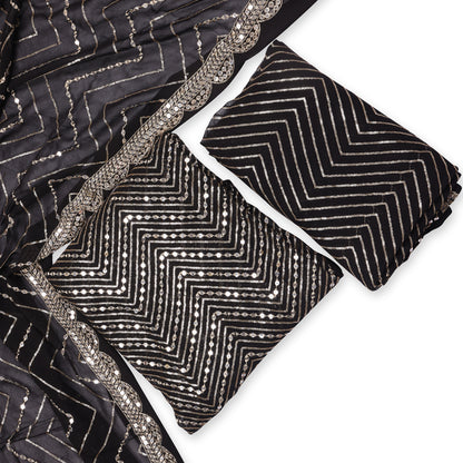 Zeenat Noir Sequin Embellished Unstitched Suit Set