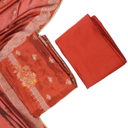 Mehfil Rust Embroidered Unstitched Suit Set