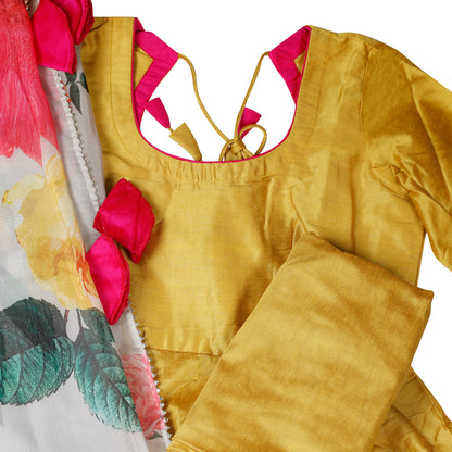 Zehra Mustard Silk Suit Set with Floral Dupatta
