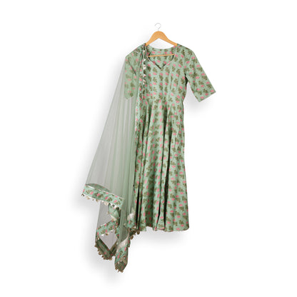 Meher Pistachio Green Anarkali Suit Set