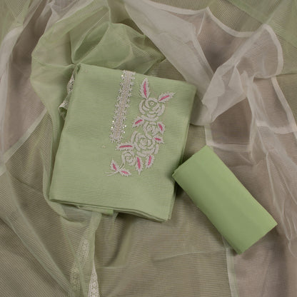 Pastel Elegance – Embroidered Cotton Designer Collection Dress Material