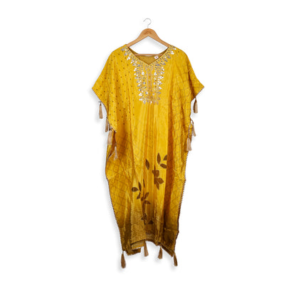 Saanvi Mustard Mirror Work Kaftan