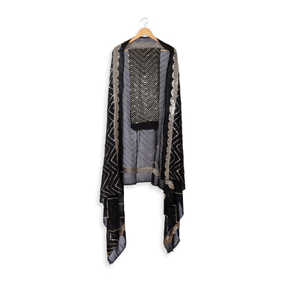 Zeenat Noir Sequin Embellished Unstitched Suit Set