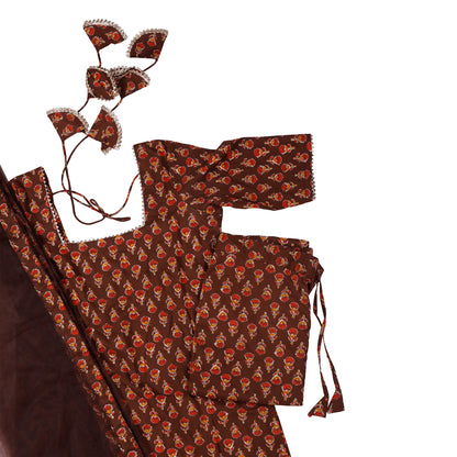 Rust Elegance Cotton Suit Set with Sheer Dupatta