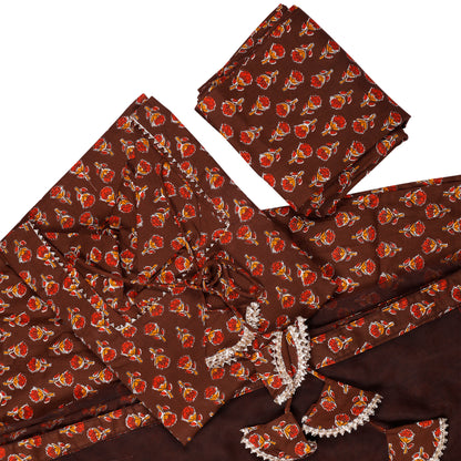 Rust Elegance Cotton Suit Set with Sheer Dupatta