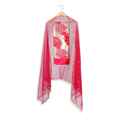 Gulaal Fuchsia & Gold Floral Unstitched Suit Set