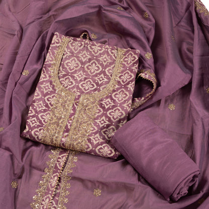 Graceful Lavender Elegance – Embroidered Georgette Dress Material