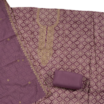 Graceful Lavender Elegance – Embroidered Georgette Dress Material