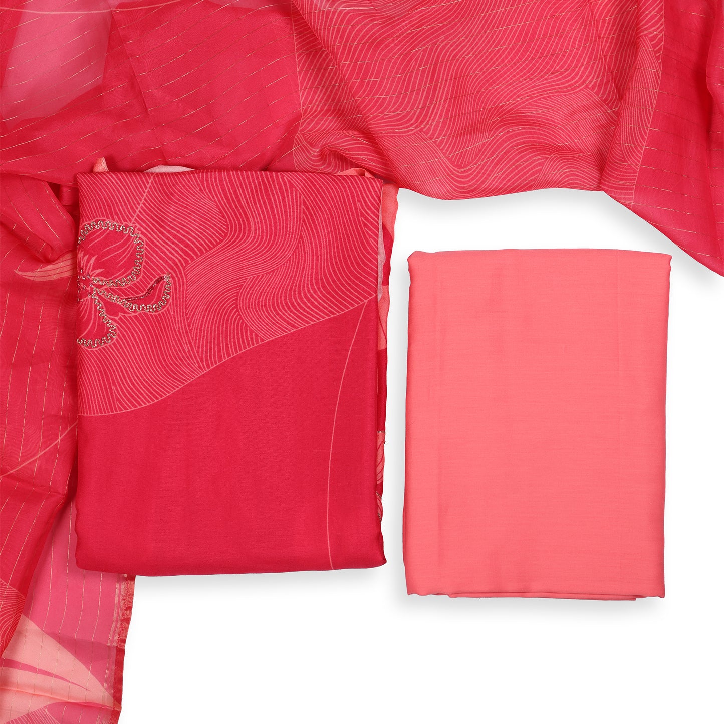 Aarohi Pink Wave Embroidered Cotton Suit Set