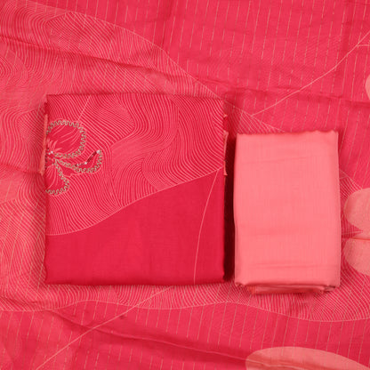 Aarohi Pink Wave Embroidered Cotton Suit Set