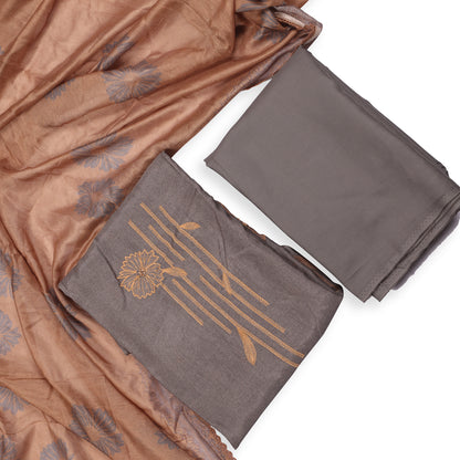 Nayra Grey & Rust Embroidered Cotton Suit Set