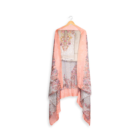 Earthy Elegance Grey Floral Unstitched Suit Set