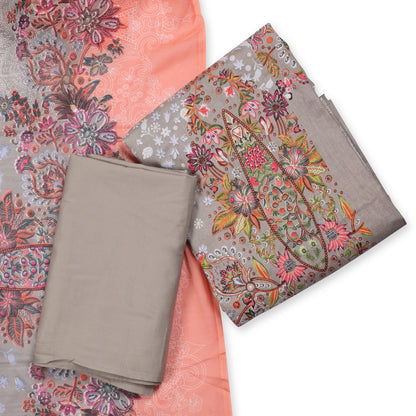 Earthy Elegance Grey Floral Unstitched Suit Set