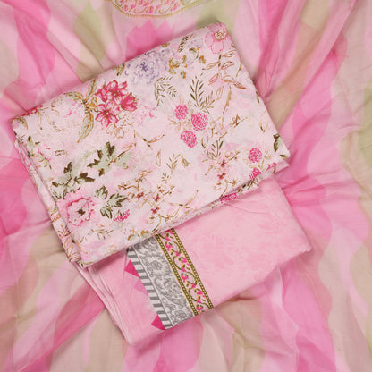 Blush Blossom Pink Floral Unstitched Suit Set