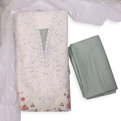 Noor Sage Mist Mirror Work Unstitched Suit Set
