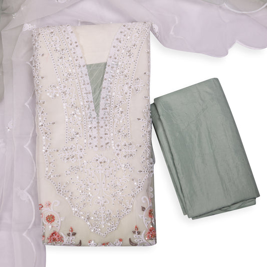 Noor Sage Mist Mirror Work Unstitched Suit Set