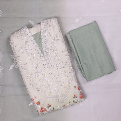 Noor Sage Mist Mirror Work Unstitched Suit Set