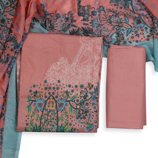 Gulnaar Coral Blossom Unstitched Suit Set