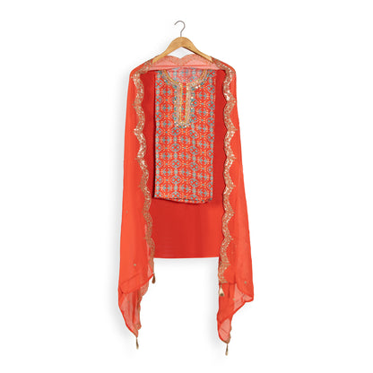 Radiant Orange Glow – Embroidered Georgette Dress Material