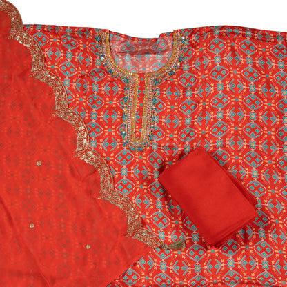 Radiant Orange Glow – Embroidered Georgette Dress Material