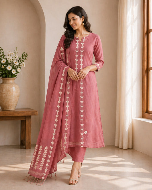 Aarohi Blush Bloom Cotton Suit Set