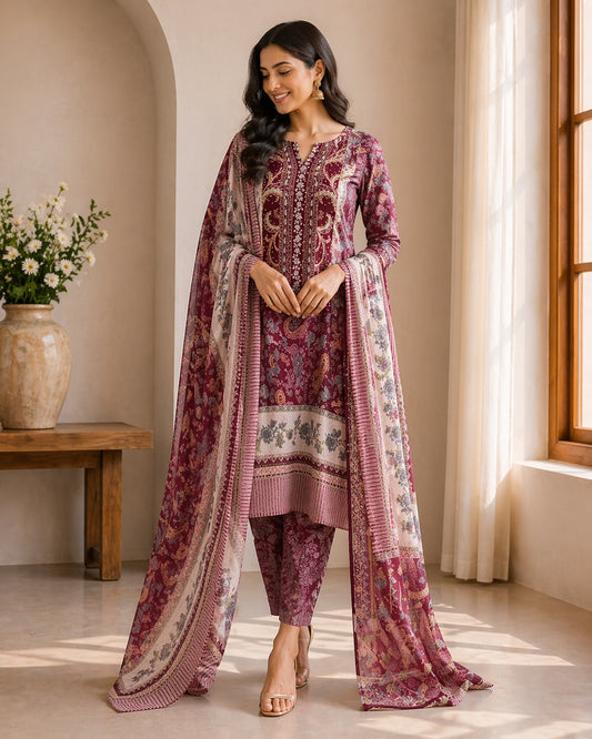 Aarohi Maroon Royale Printed Cotton Suit Set