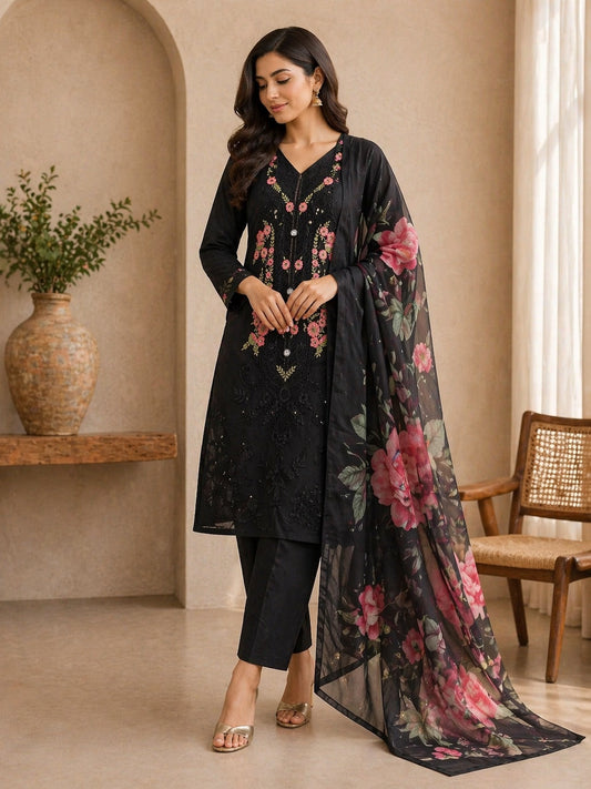 Aarohi Midnight Bloom Cotton Suit Set