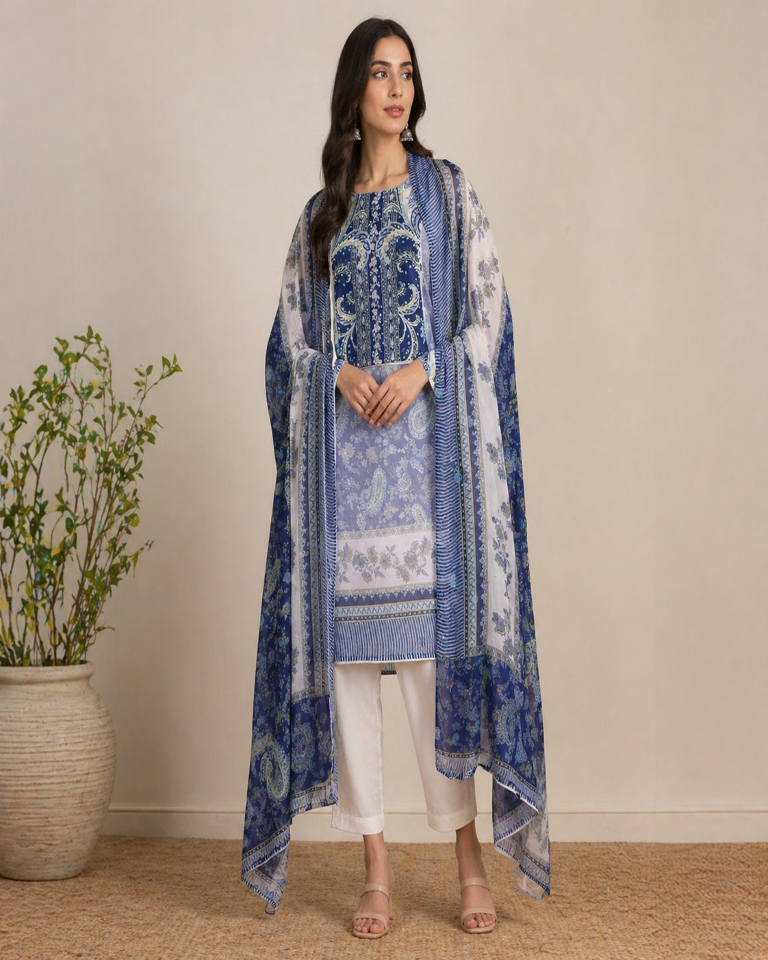 Aarohi Midnight Bloom Printed Cotton Suit Set