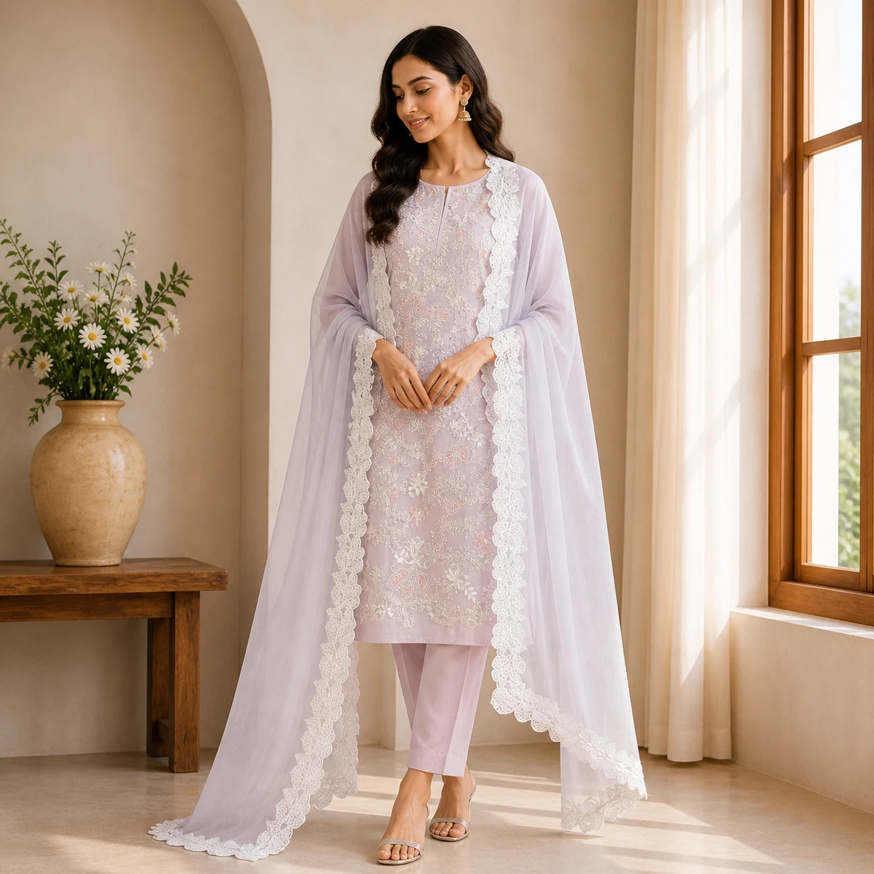 Falak Ivory Sequin Embroidered Unstitched Suit Set