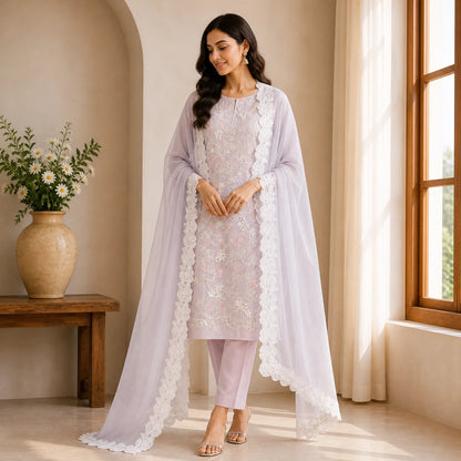 Falak Ivory Sequin Embroidered Unstitched Suit Set