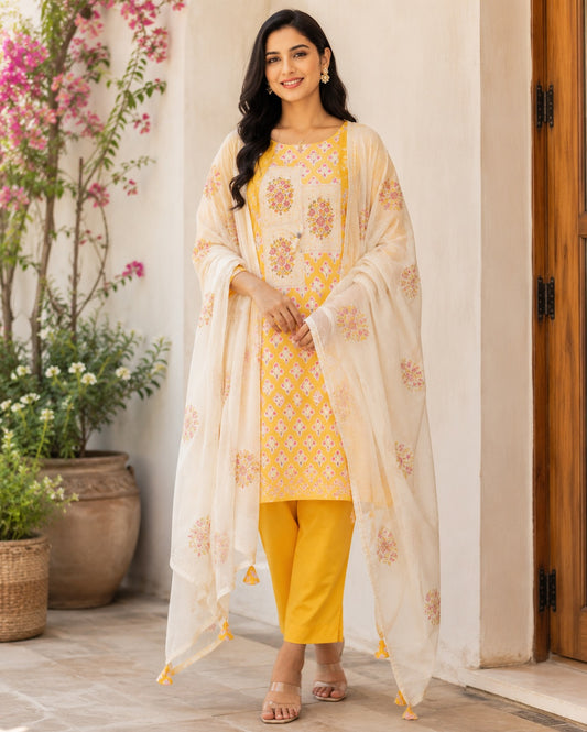 Golden Bloom Charm – Printed Cotton Designer