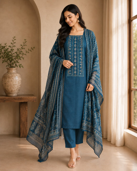 Ira Indigo Dabu-Inspired Unstitched Suit Set