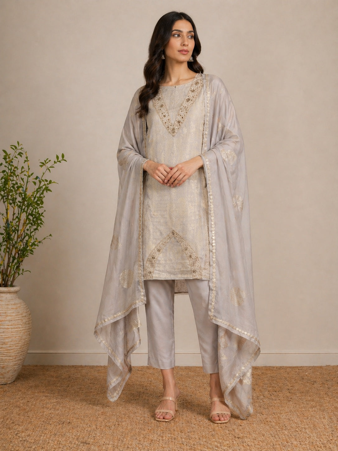 Moonlit Elegance Grey Suit Set