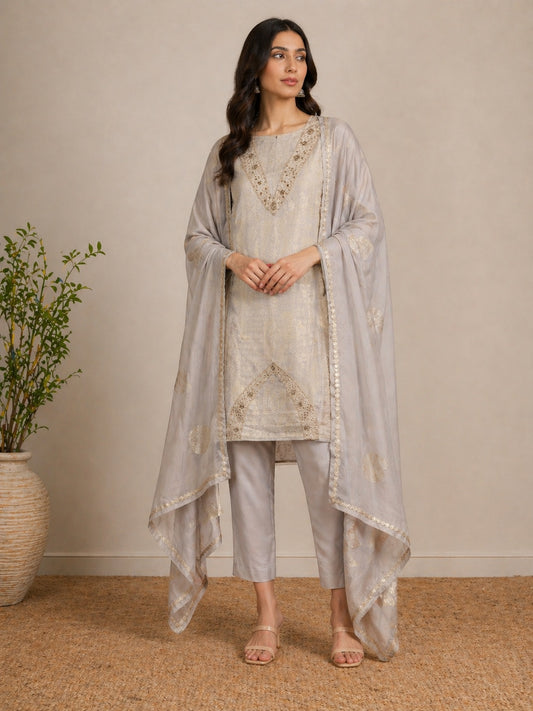 Moonlit Elegance Grey Suit Set