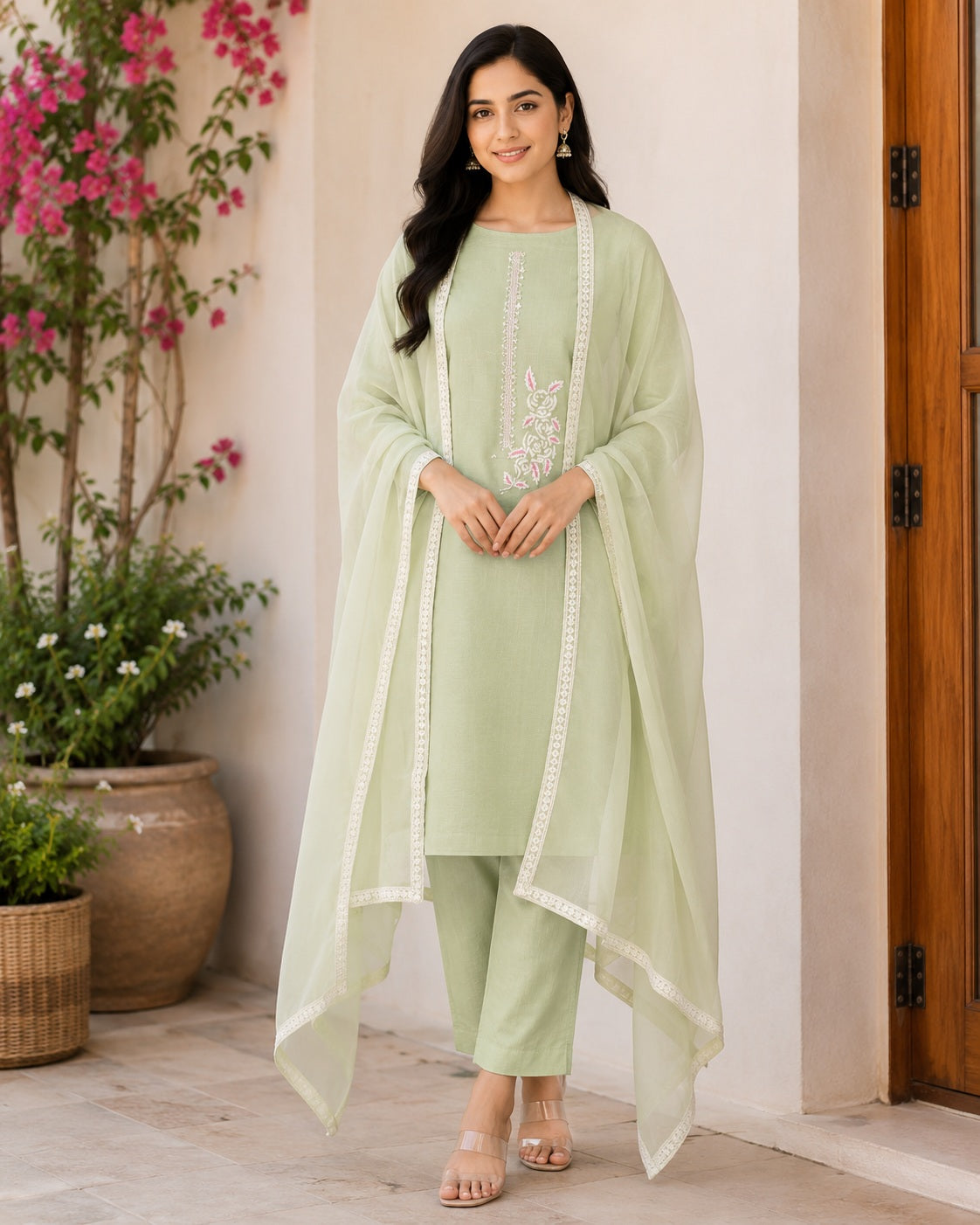 Pastel Elegance – Embroidered Cotton Designer Collection Dress Material