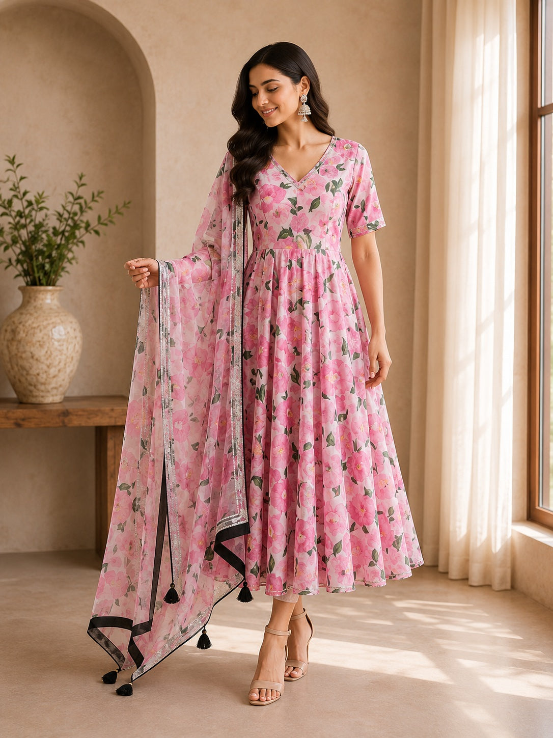 Petal Blush Anarkali Suit Set with Matching Dupatta