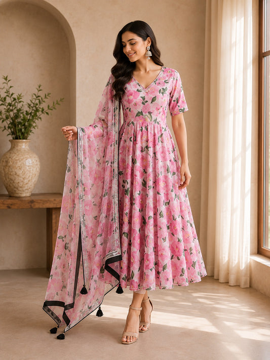 Petal Blush Anarkali Suit Set with Matching Dupatta