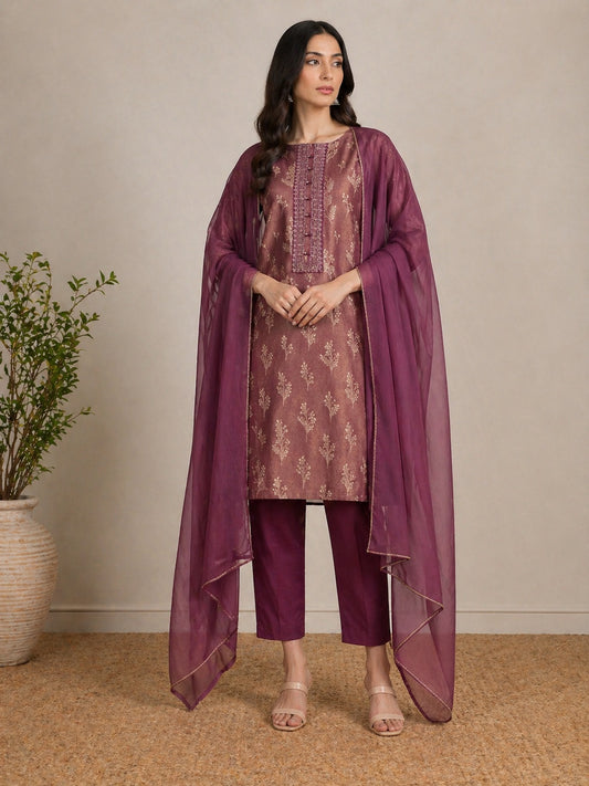 Regal Plum Embroidered Suit Set