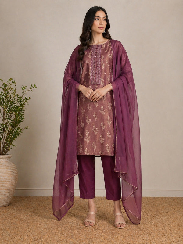 Regal Plum Embroidered Suit Set
