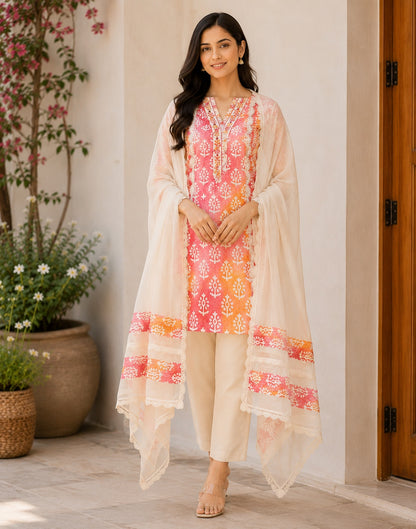 Sunset Glow Elegance – Handcrafted Tie-Dye Chanderi Cotton Designer Collection