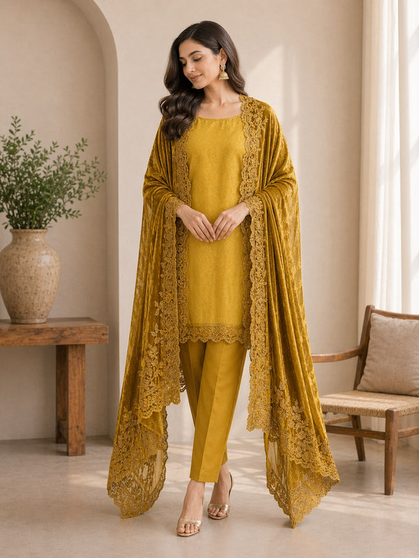 Zehra Mustard Zari Embroidered Suit Set